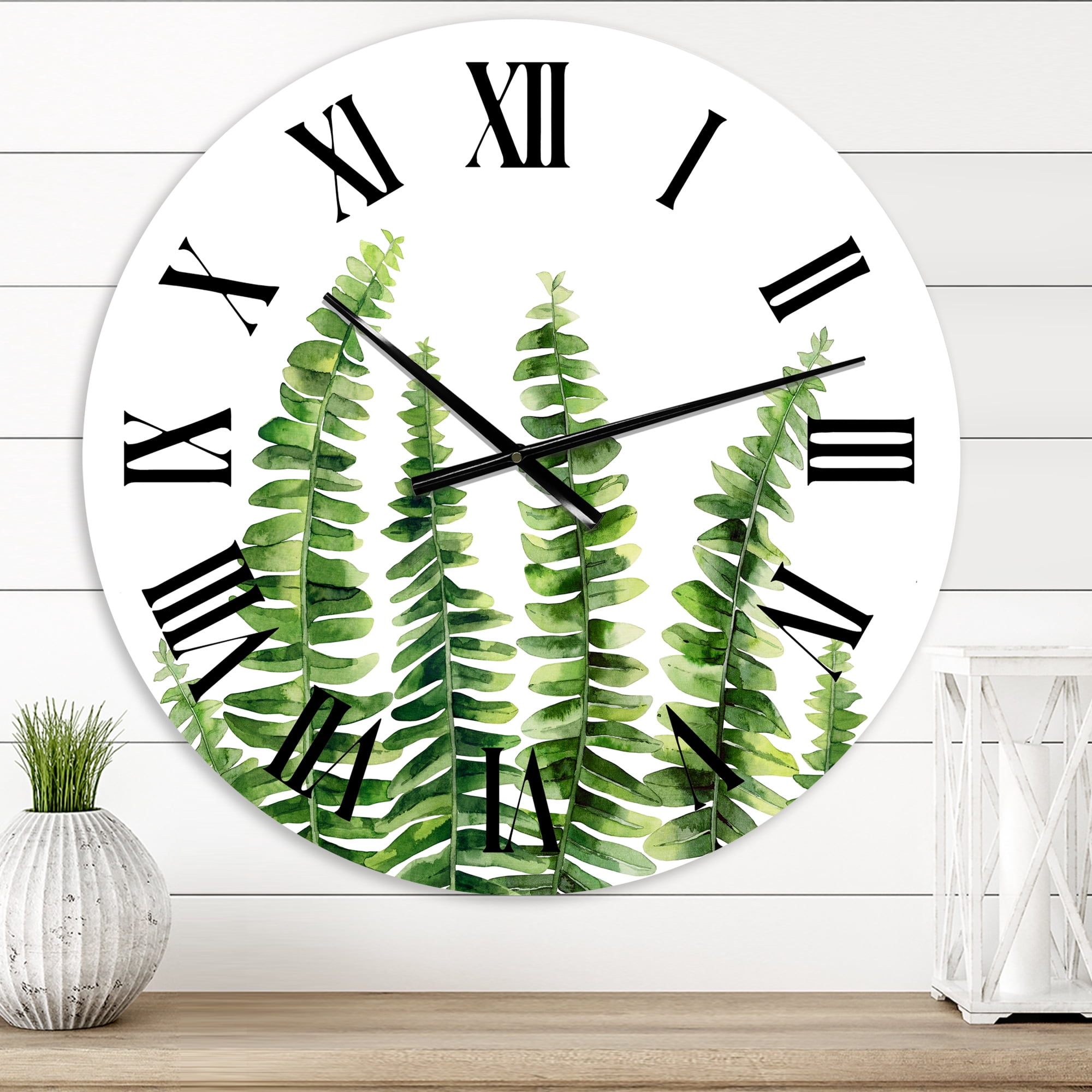 Designart 'Fern Leaves Detail Ii' Farmhouse Wall Clock