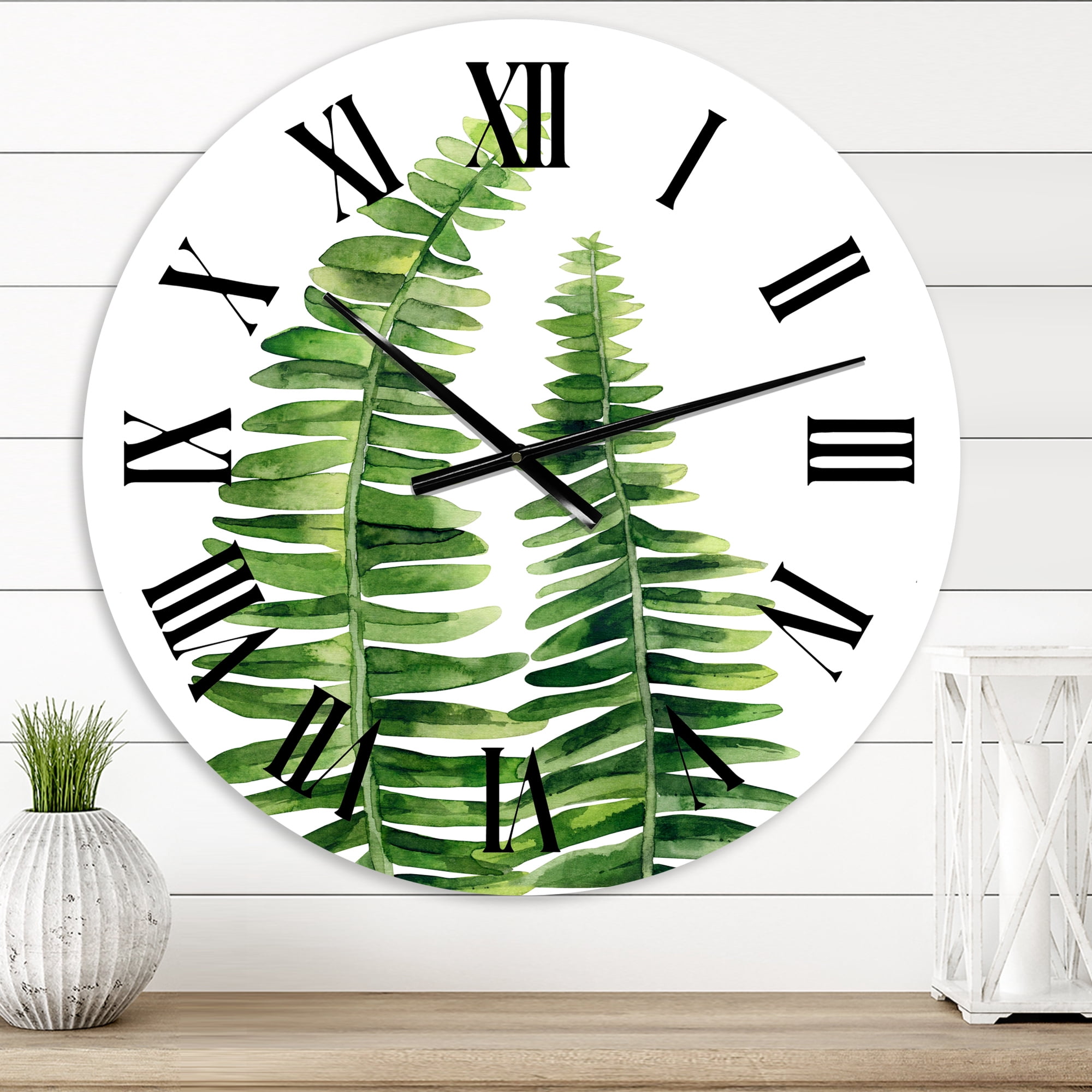Designart 'Fern Leaves Detail Iv' Farmhouse Wall Clock