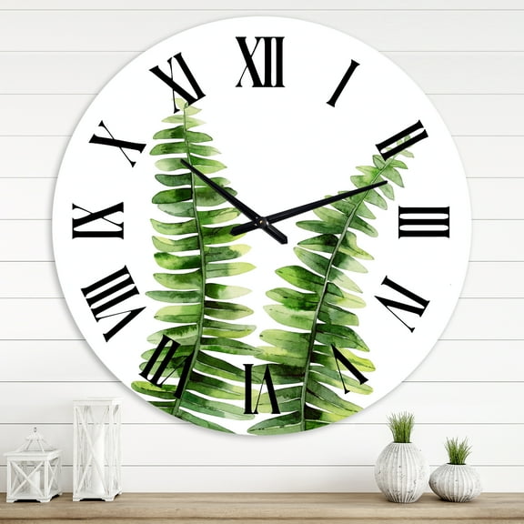Designart 'Fern Plant In Greenbotanical Detail' Tropical Wall Clock