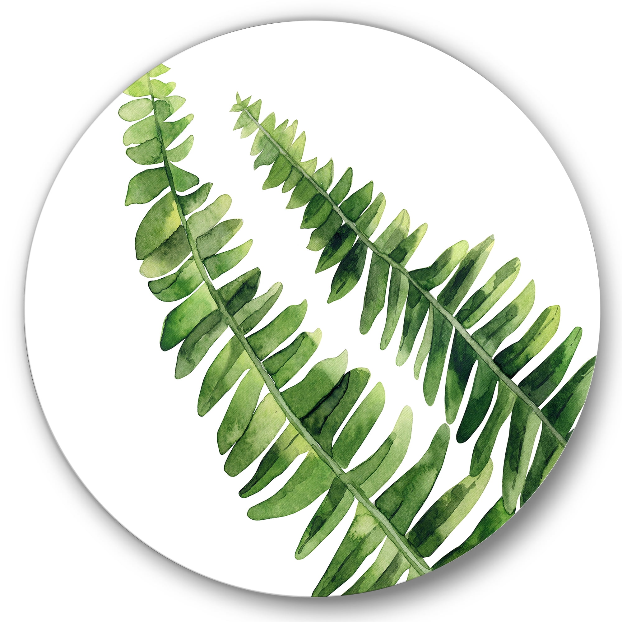 Designart 'Fern Plant Leaves Detail I' Farmhouse Circle Metal Wall Art 11x11 - Disc of 11