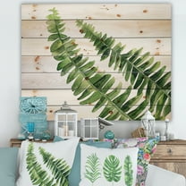 Designart 'Fern Plant Leaves Detail I' Farmhouse Print on Natural Pine Wood