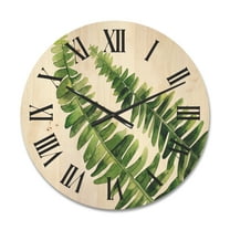 Designart 'Fern Plant Leaves Detail I' Farmhouse Wood Wall Clock