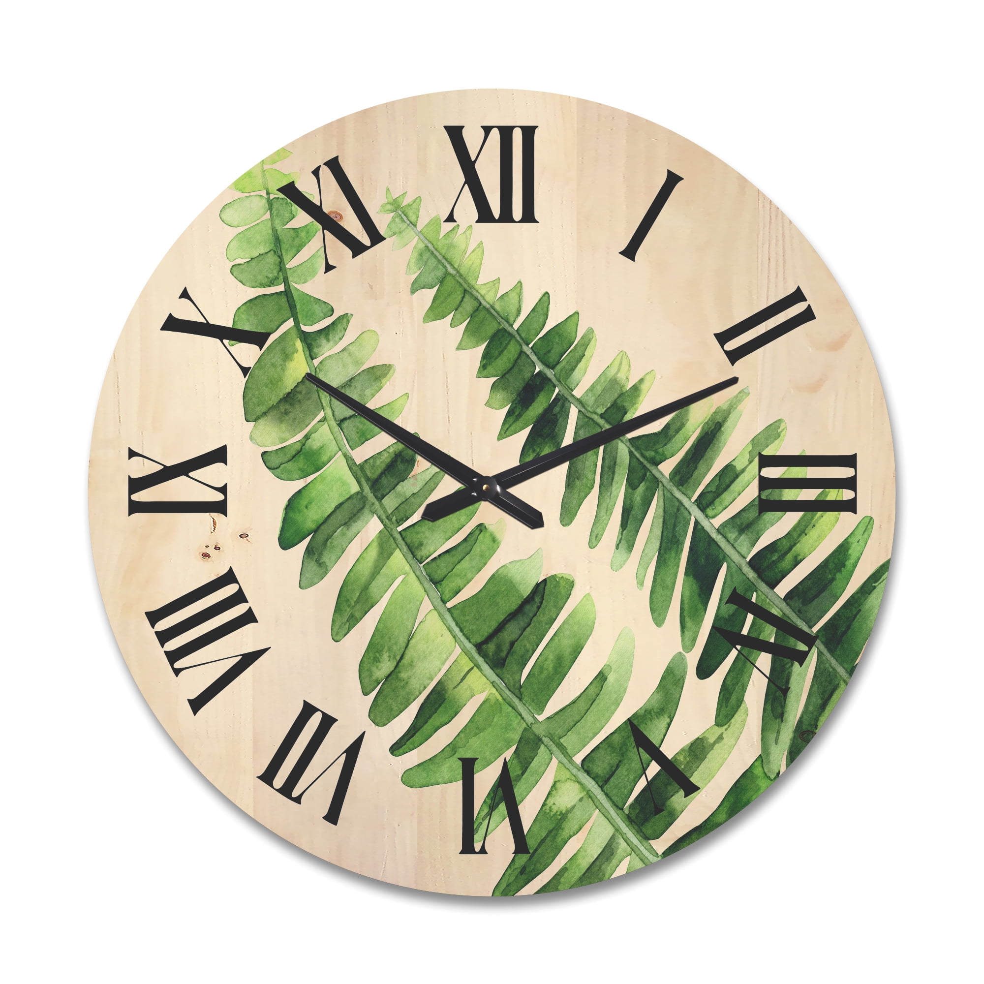 Designart 'Fern Plant Leaves Detail I' Farmhouse Wood Wall Clock
