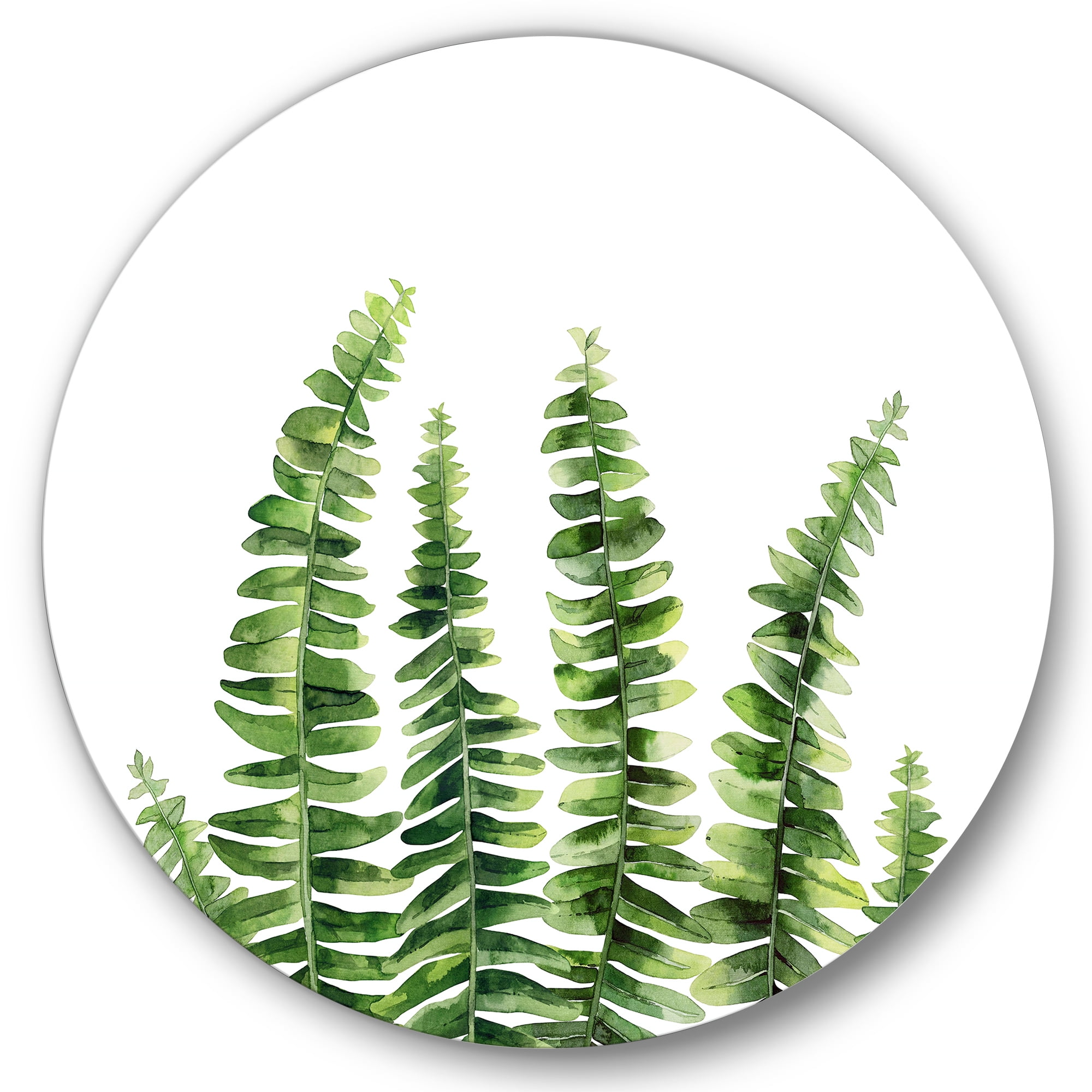 Designart 'Fern Plant Leaves Detail II' Farmhouse Circle Metal Wall Art 23x23 - Disc of 23