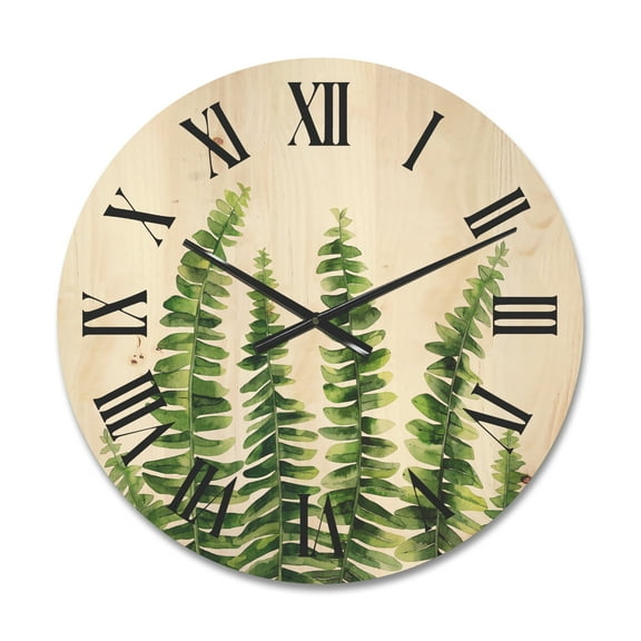 Designart 'Fern Plant Leaves Detail II' Farmhouse Wood Wall Clock