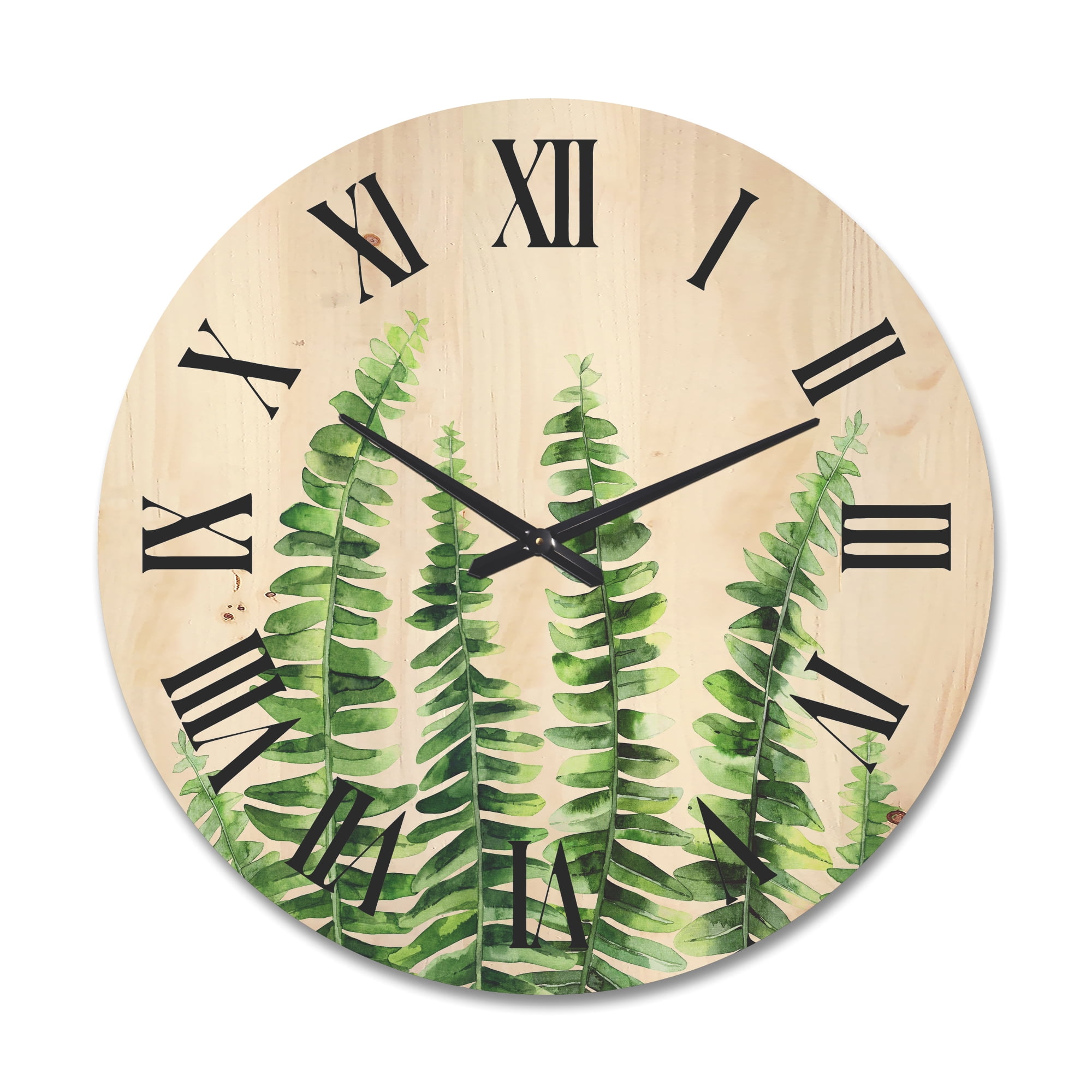 Designart 'Fern Plant Leaves Detail II' Farmhouse Wood Wall Clock