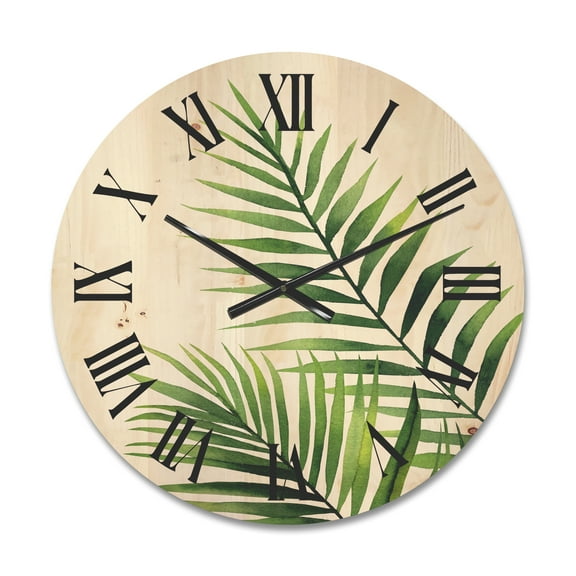Designart 'Fern Plant Leaves Detail III' Farmhouse Wood Wall Clock