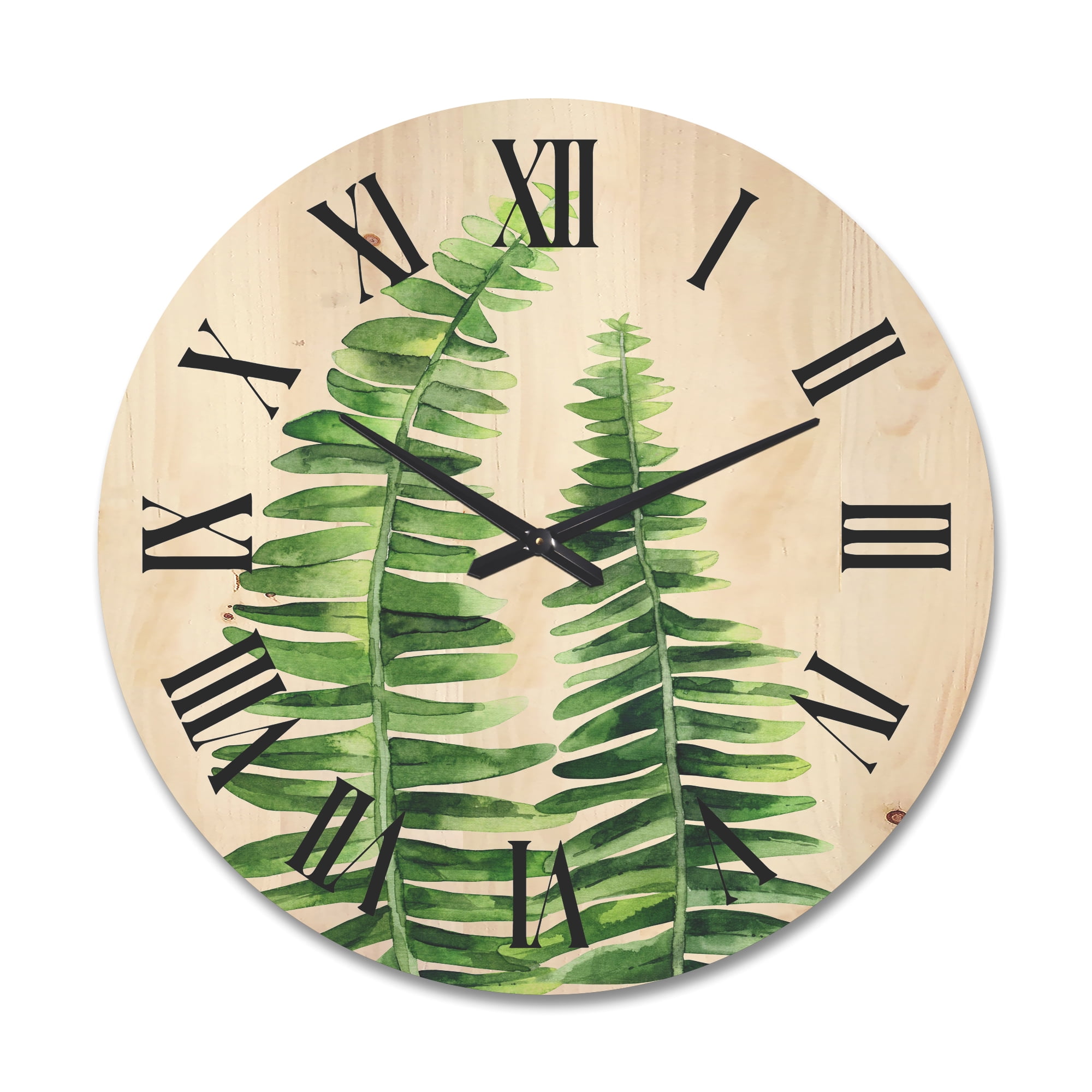 Designart 'Fern Plant Leaves Detail IV' Farmhouse Wood Wall Clock