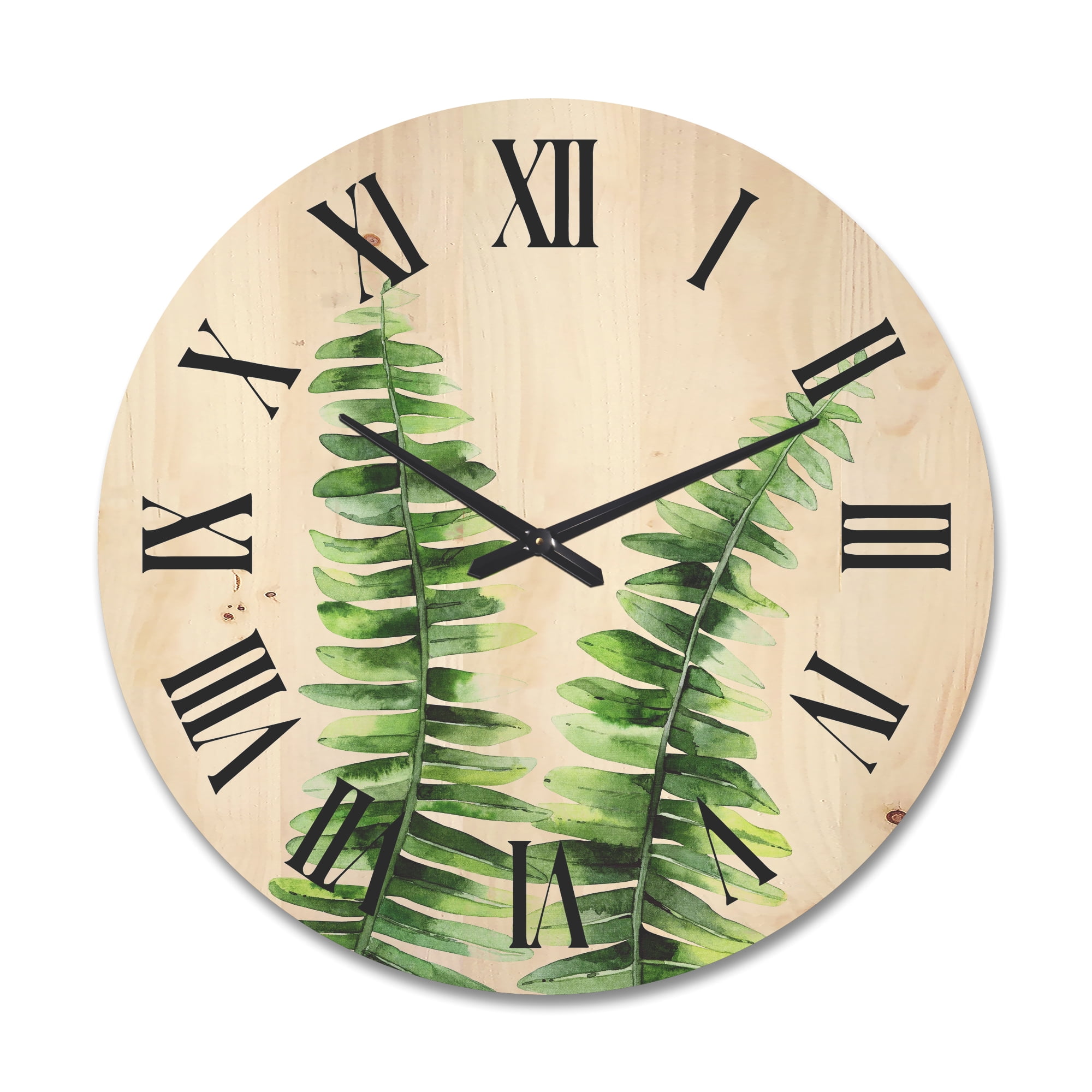 Designart 'Fern Plant Leaves Detail V' Tropical Wood Wall Clock