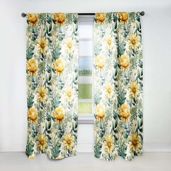 Designart "Ferns In Lush Green And Yellow I" Floral Room Darkening Curtain Single Panel