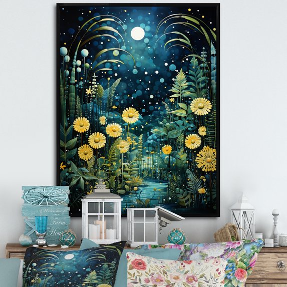 Designart "Ferns Plant Calm Oasis I" Floral & Botanical Floater Framed Canvas Wall Art