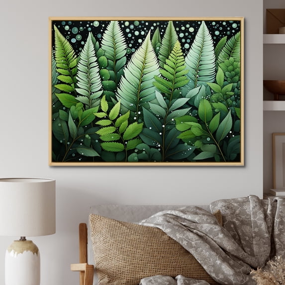Designart "Ferns Plant Fronds II" Floral Floater Framed Canvas Wall Art