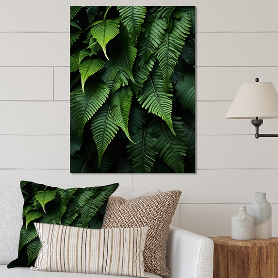 Designart "Ferns Plant Monochrome Euphony II" Floral & Botanical Metal Wall Art Prints
