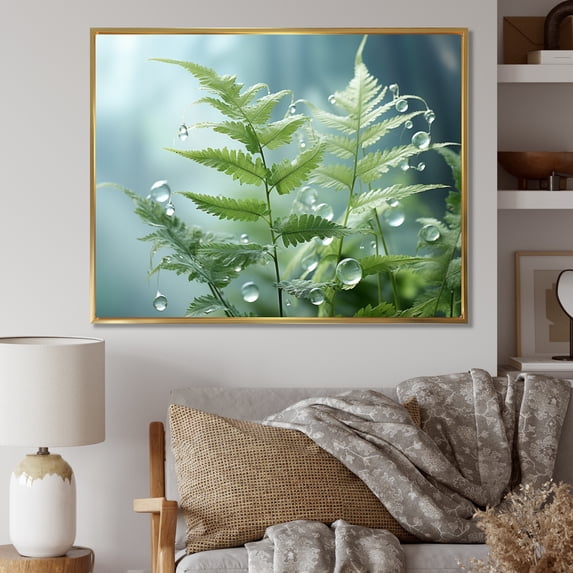 Designart "Ferns Plant delicate Whispers I" Floral Floater Framed Canvas Art Print