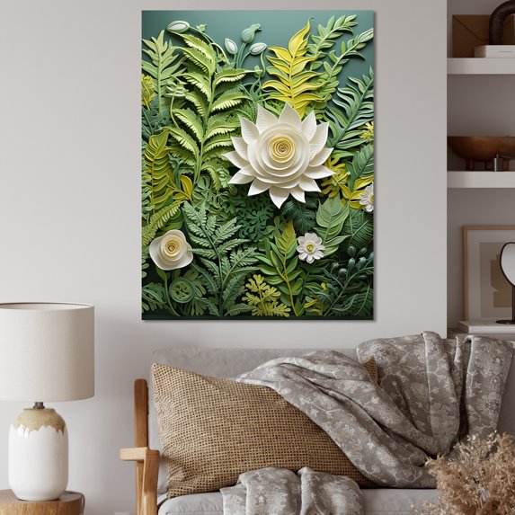 Designart "Ferns' Wonderland In The Green World" Ferns Canvas Art Print