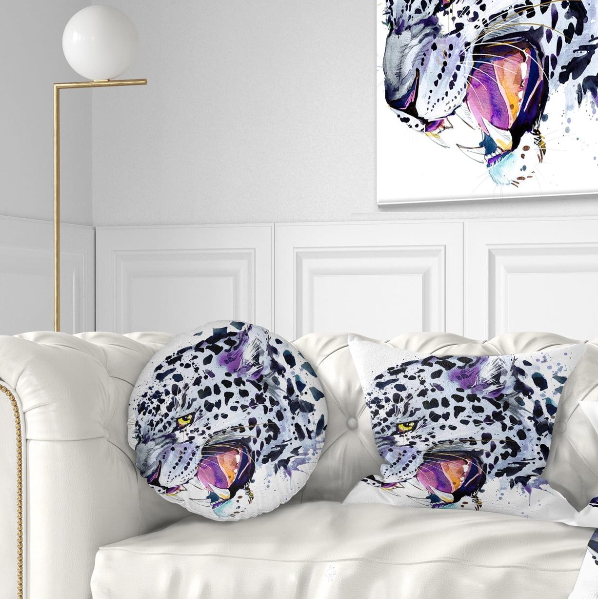 Designart Ferocious Snow Leopard Face - Animal Throw Pillow - 12x20