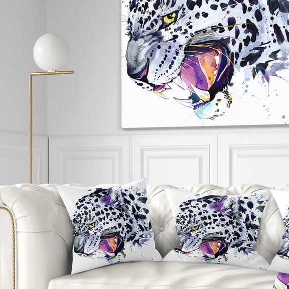 Designart Ferocious Snow Leopard Face - Animal Throw Pillow - 18x18