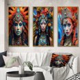 thumbnail image 1 of Designart "Festive Slavic Spiritual Portraits V" Boho Woman Framed Wall Art Set Of 3 - Red Woman Boho Frame Canvas Set For Living Room Decor, 1 of 6