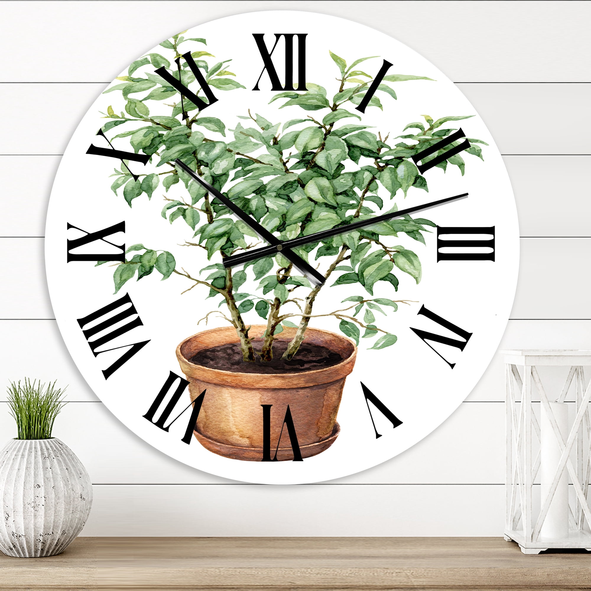 Designart 'Ficus Benjamina In Clay Flowerpot' Traditional Wall Clock