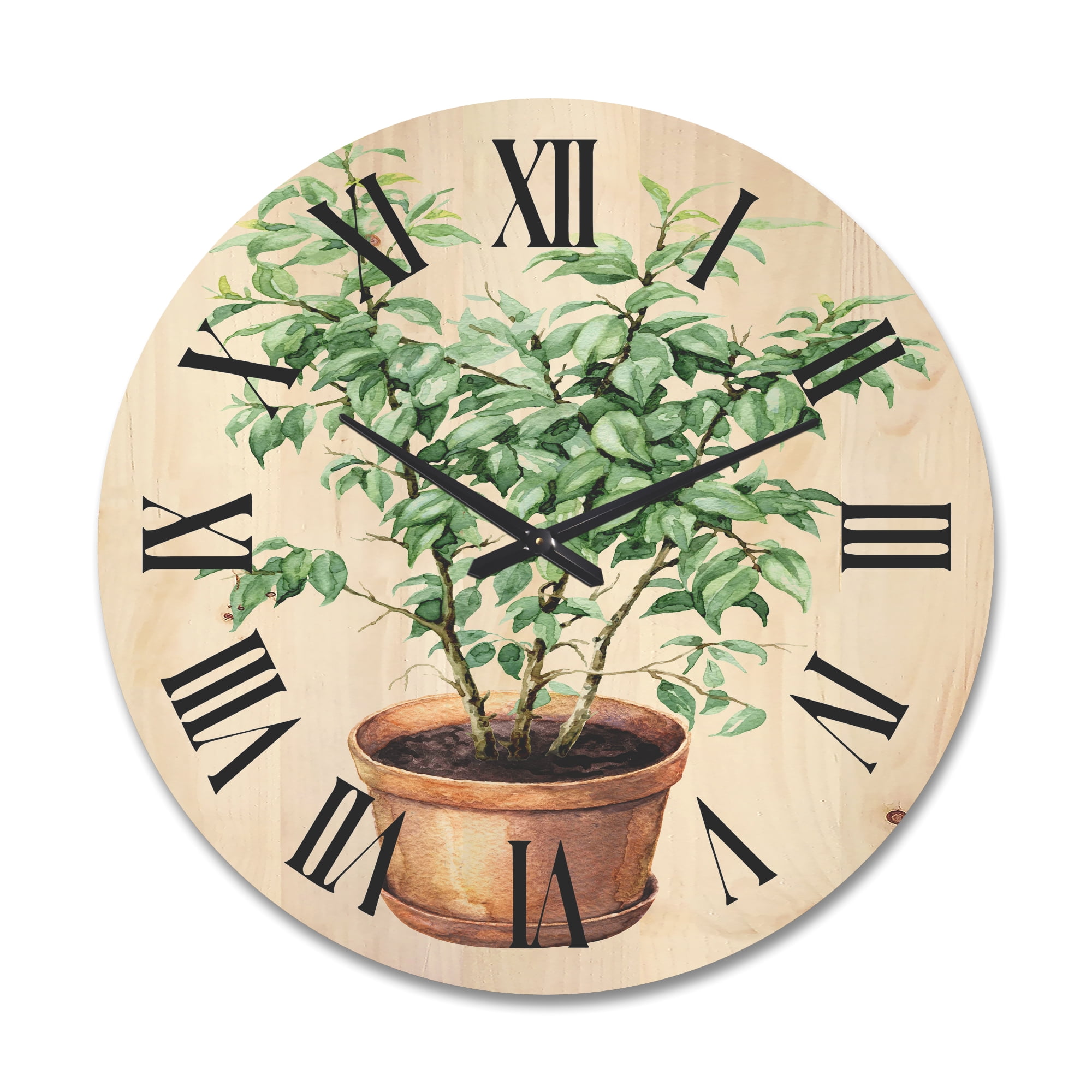 Designart 'Ficus Benjamina Plant In Clay Flowerpot' Traditional Wood Wall Clock
