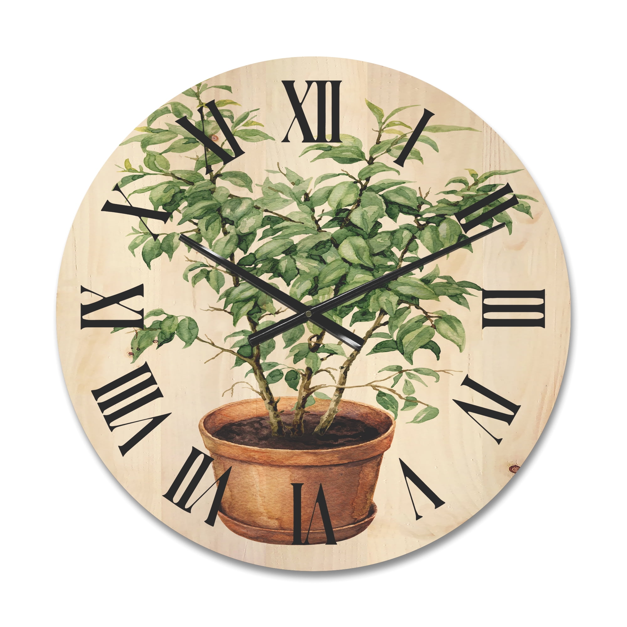 Designart 'Ficus Benjamina Plant In Clay Flowerpot' Traditional Wood Wall Clock