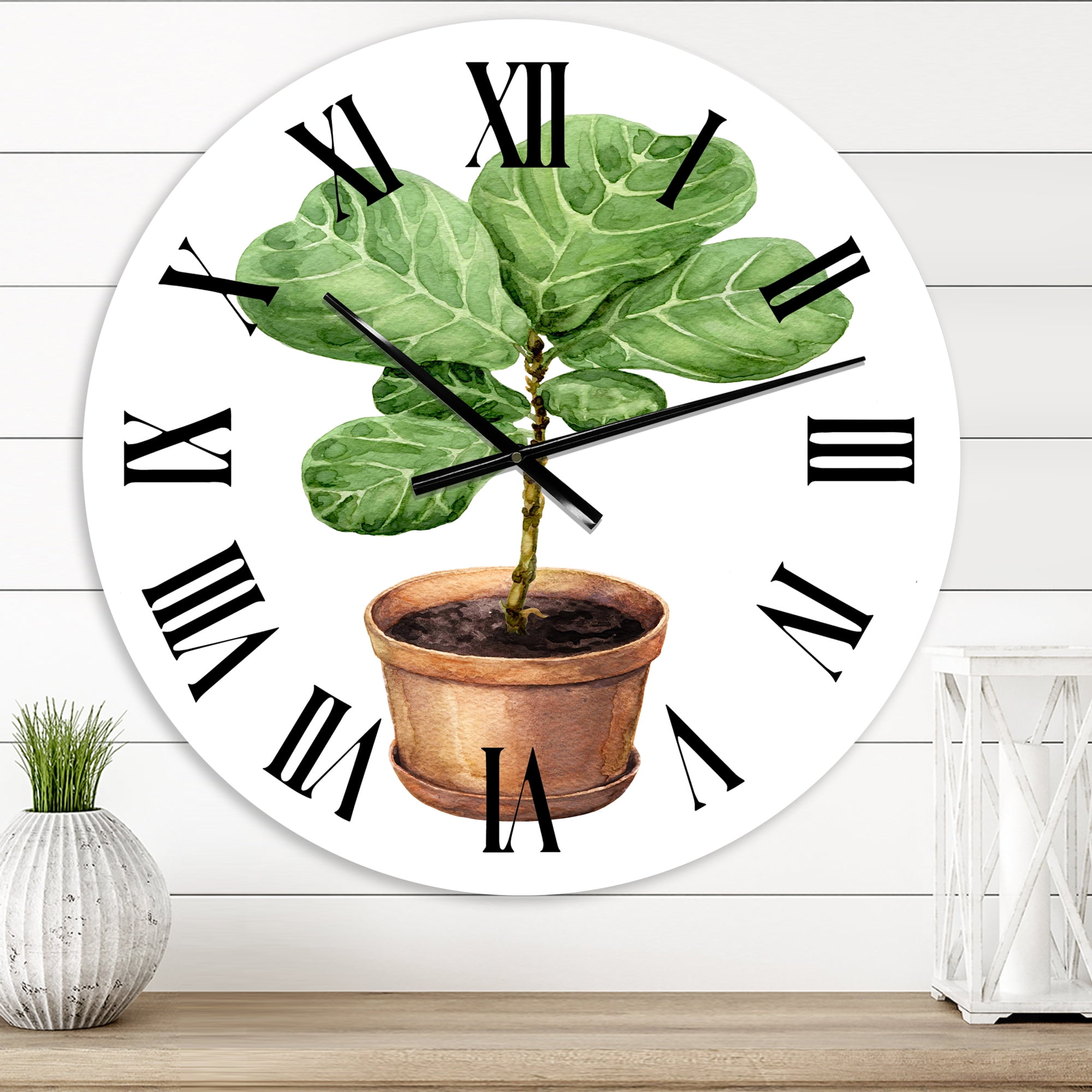 Designart 'Ficus Lyre In Clay Flowerpot' Traditional Wall Clock