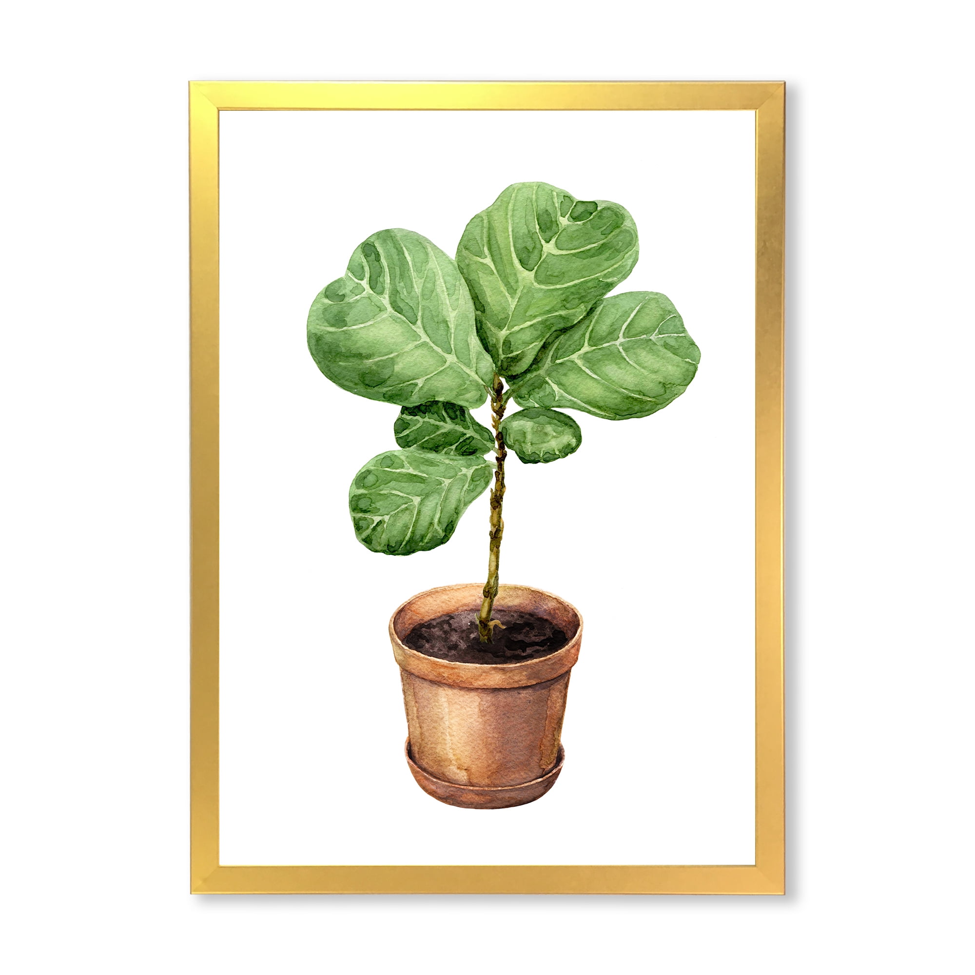 Designart 'Ficus Lyre Plant In Clay Flowerpot' Traditional Framed Art Print