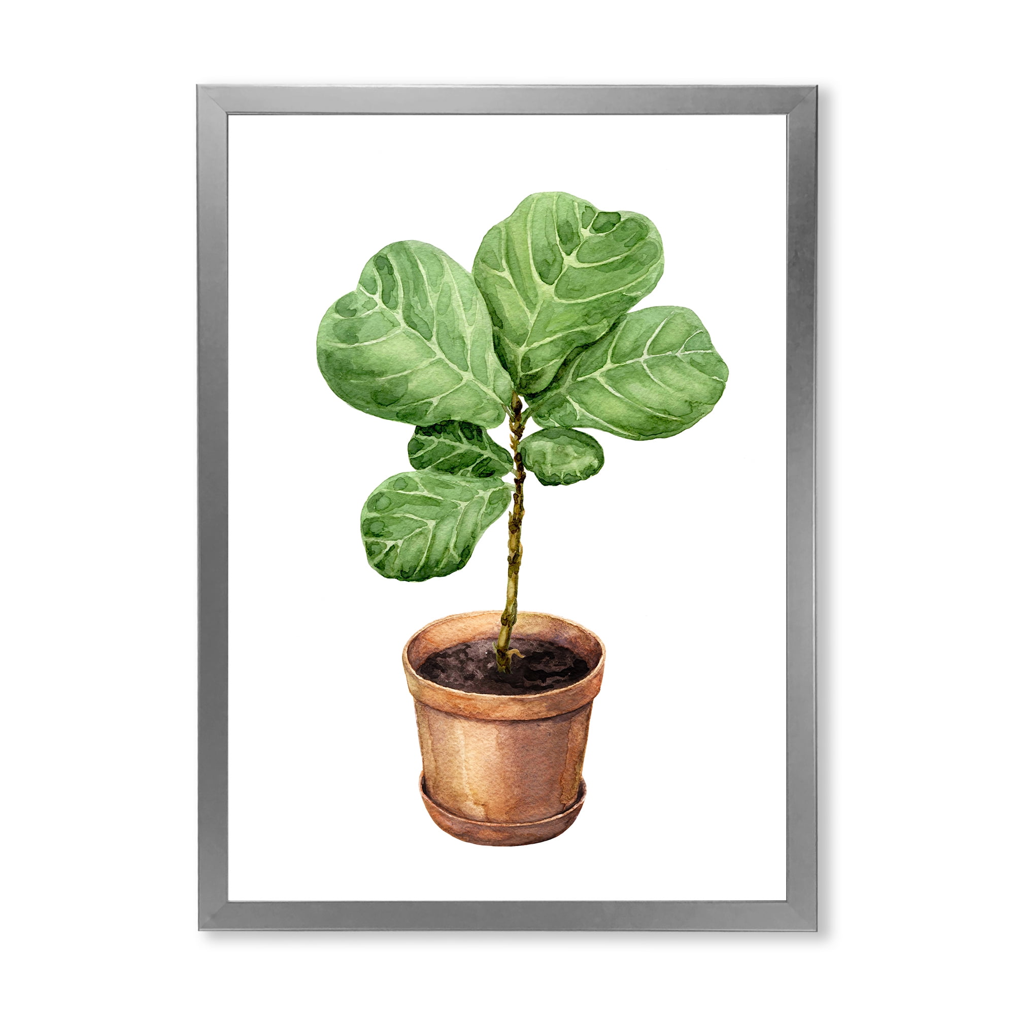 Designart 'Ficus Lyre Plant In Clay Flowerpot' Traditional Framed Art Print