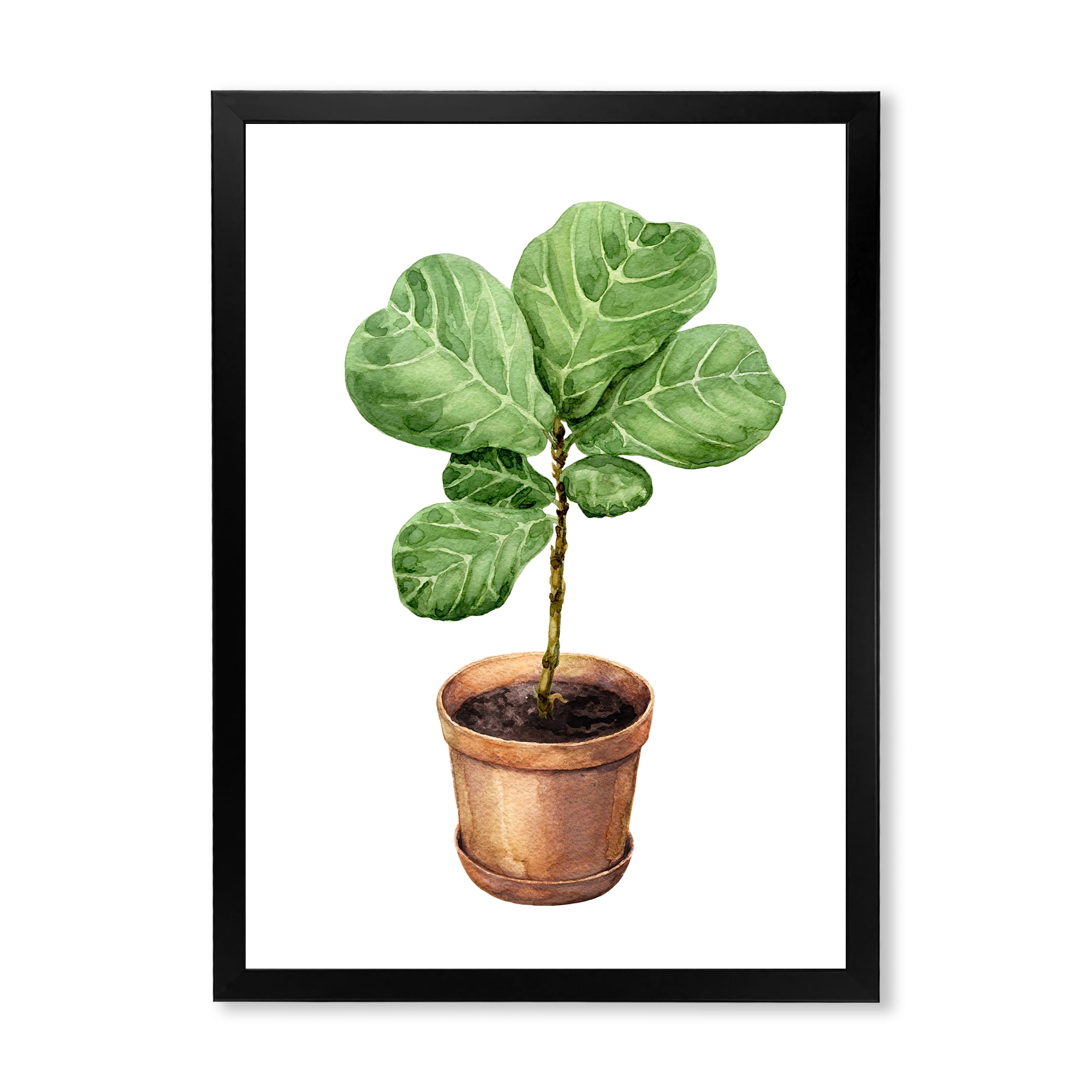 Designart 'Ficus Lyre Plant In Clay Flowerpot' Traditional Framed Art Print