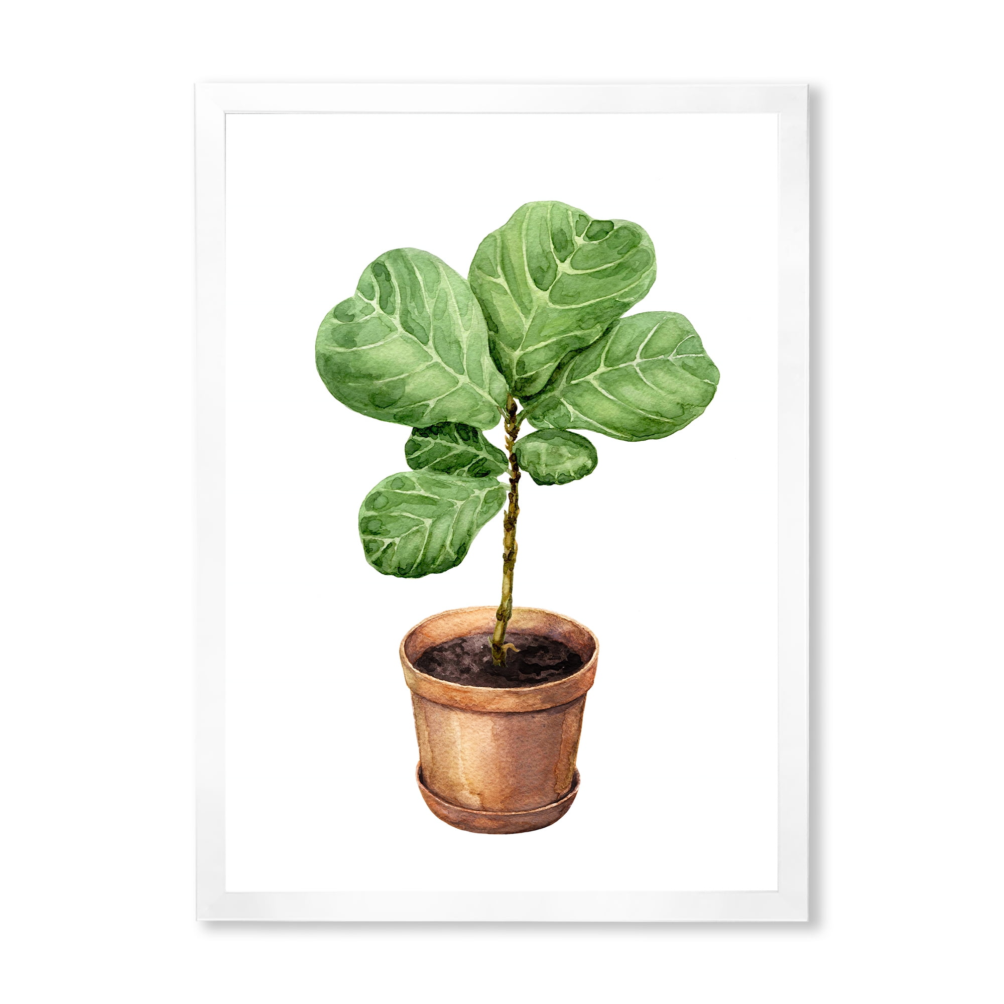 Designart 'Ficus Lyre Plant In Clay Flowerpot' Traditional Framed Art Print