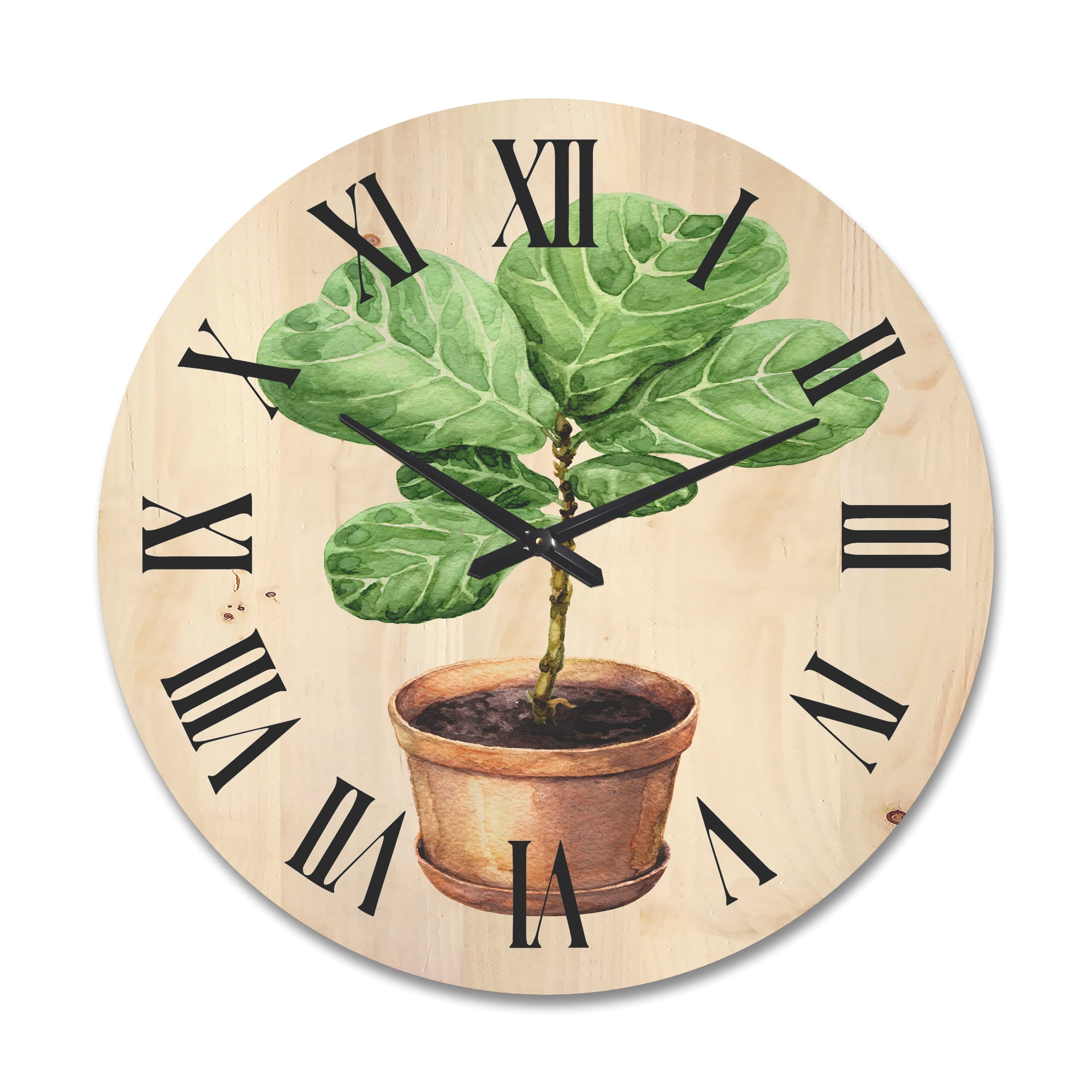 Designart 'Ficus Lyre Plant In Clay Flowerpot' Traditional Wood Wall Clock