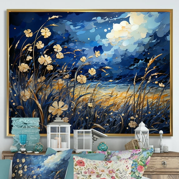 Designart "Field Of Navy Blue Poppies" Meadow Floater Framed Canvas Prints