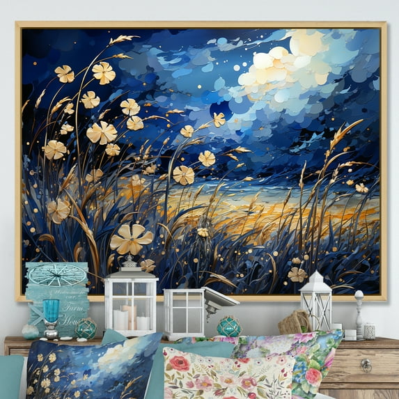 Designart "Field Of Navy Blue Poppies" Meadow Floater Framed Canvas Prints