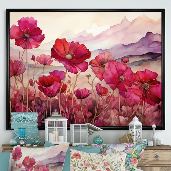 Designart "Field Of Perfect Passion" Flower Floater Framed Canvas Wall Art