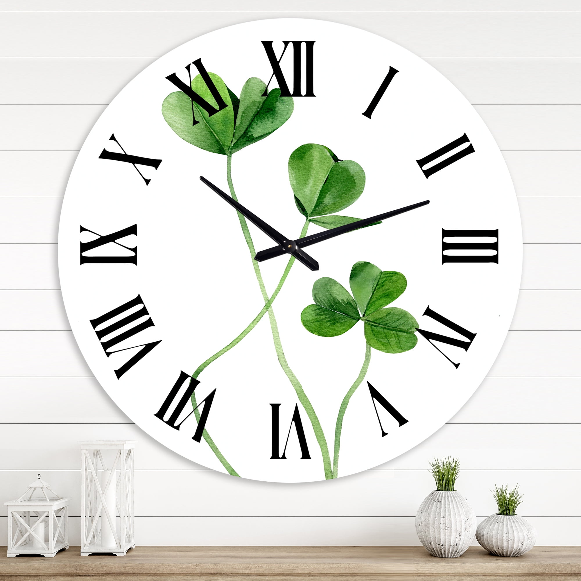 Designart 'Field Plant Detail Clover' Farmhouse Wall Clock