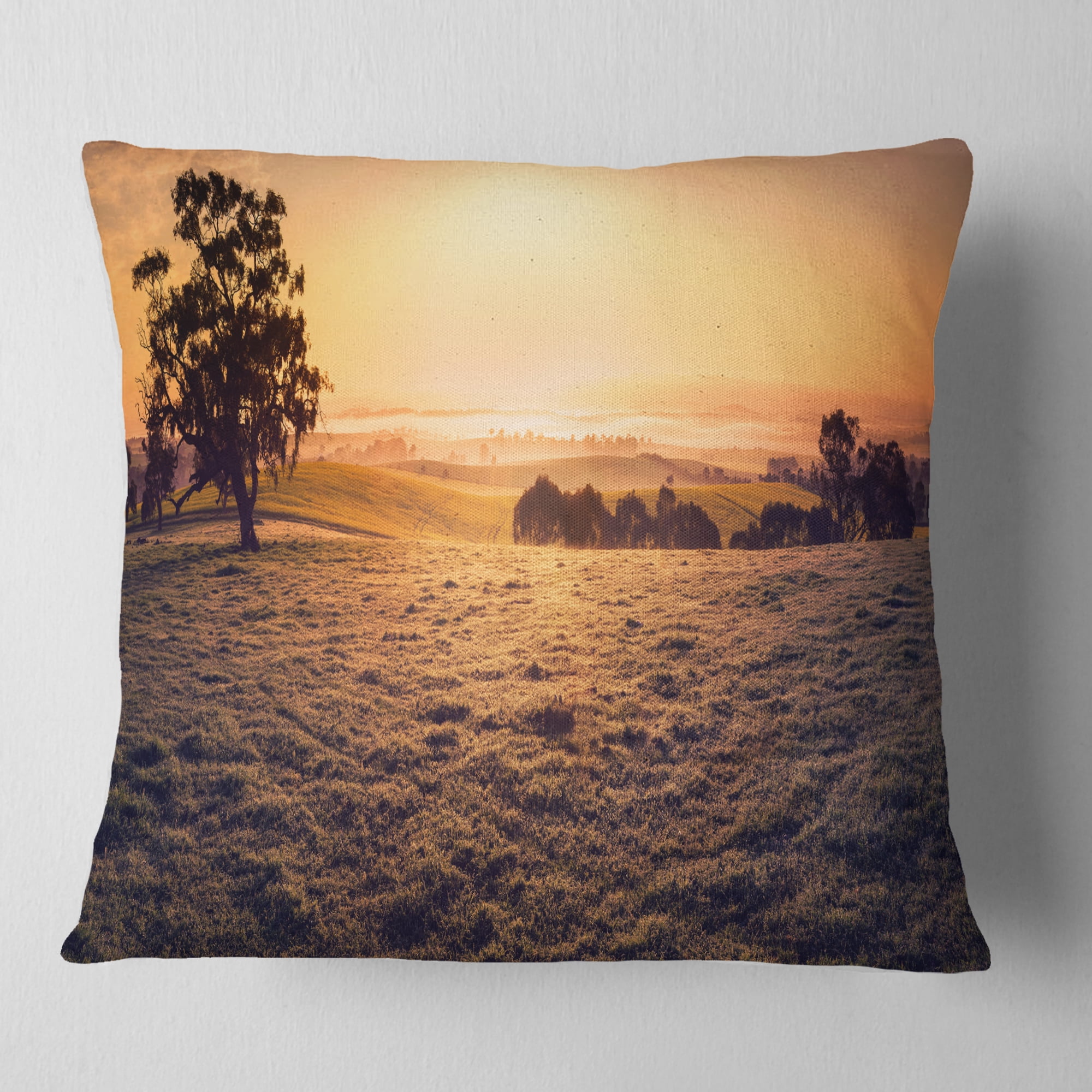 Designart Field of Dreams Panorama - Landscape Printed Throw Pillow - 16x16