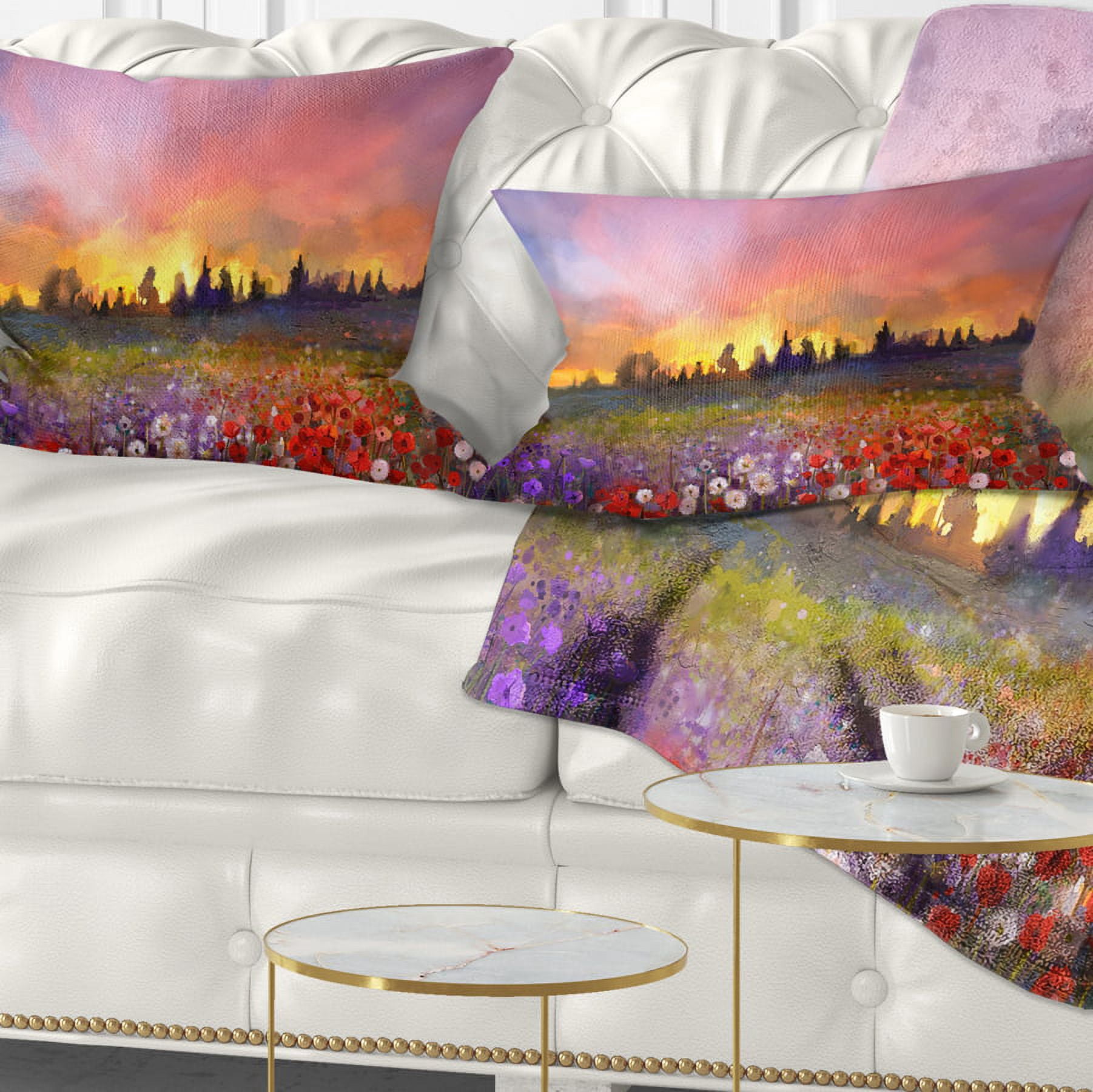 Designart Field of Poppy Dandelion and Daisy - Floral Throw Pillow - 12x20