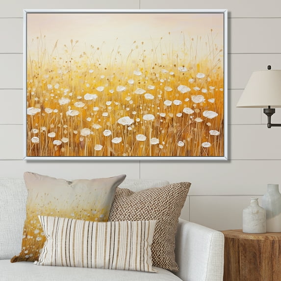 Designart "Fields Ablaze With Golden Harvest III" Flower Floater Framed Wall Art Living Room