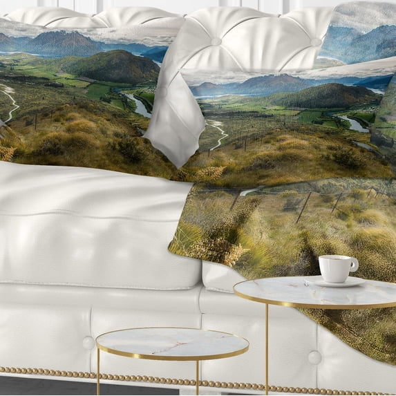 Designart Fields and Hills in New Zealand - Landscape Photography Throw Pillow - 12x20