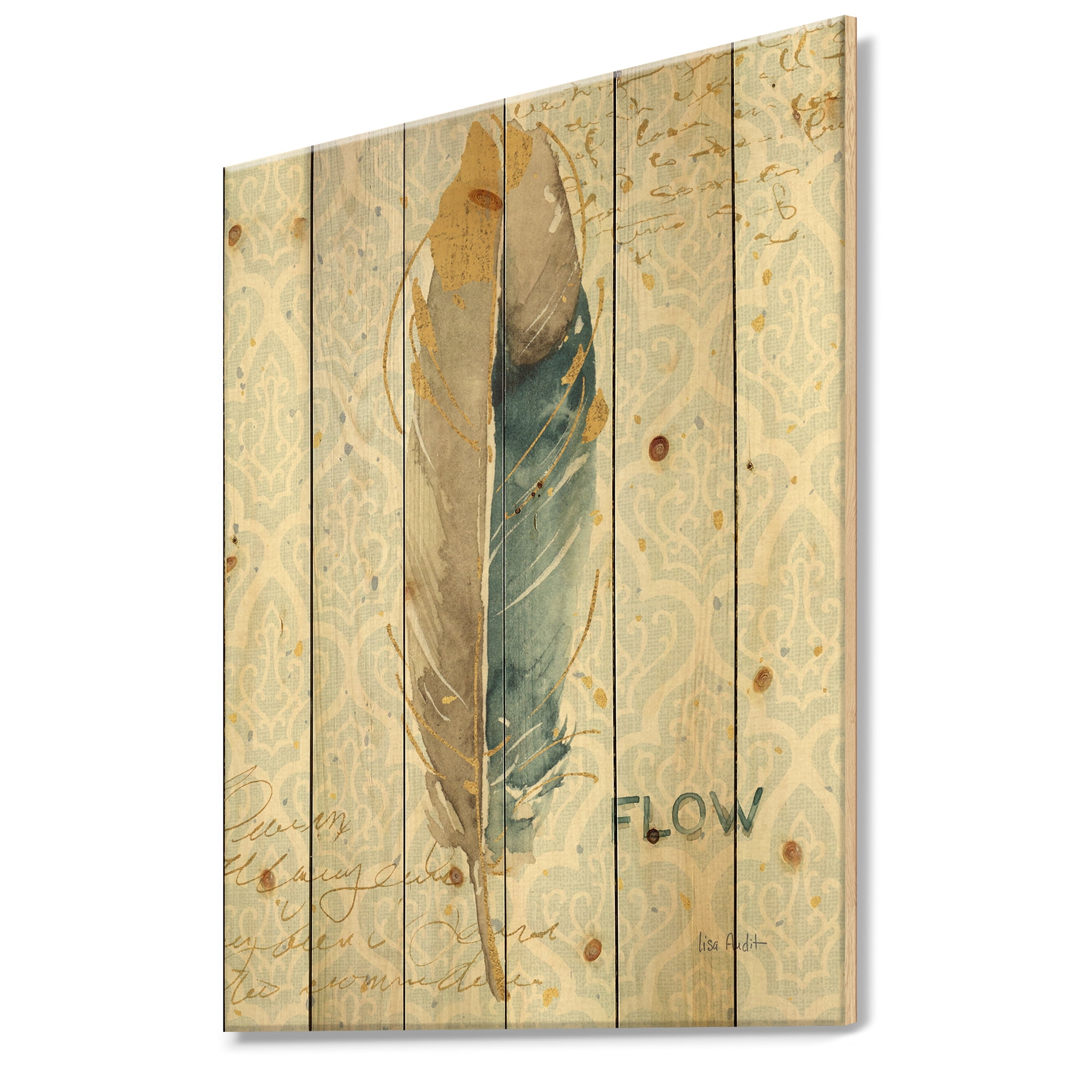 Designart 'Fields of Gold Flower Watercolor IV' Traditional Print on Natural Pine Wood