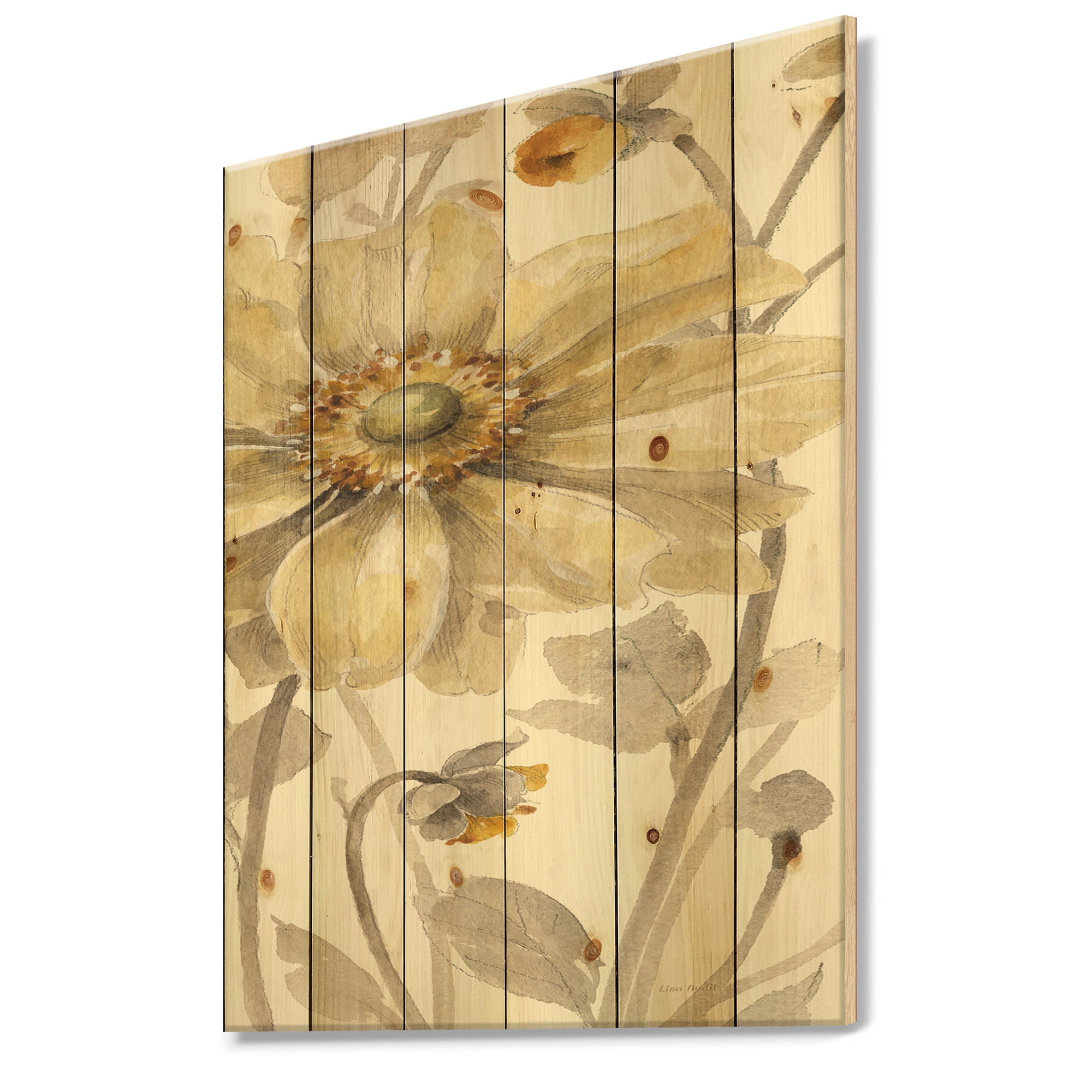 Designart 'Fields of Gold IV' Farmhouse Print on Natural Pine Wood