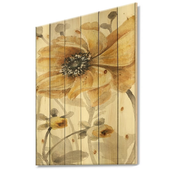 Designart 'Fields of Gold VIII' Farmhouse Print on Natural Pine Wood