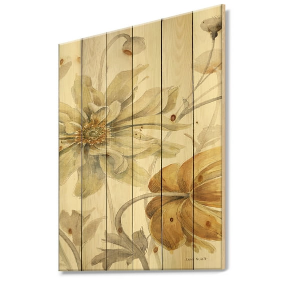 Designart 'Fields of Gold Watercolor Flower I' Cabin & Lodge Print on Natural Pine Wood
