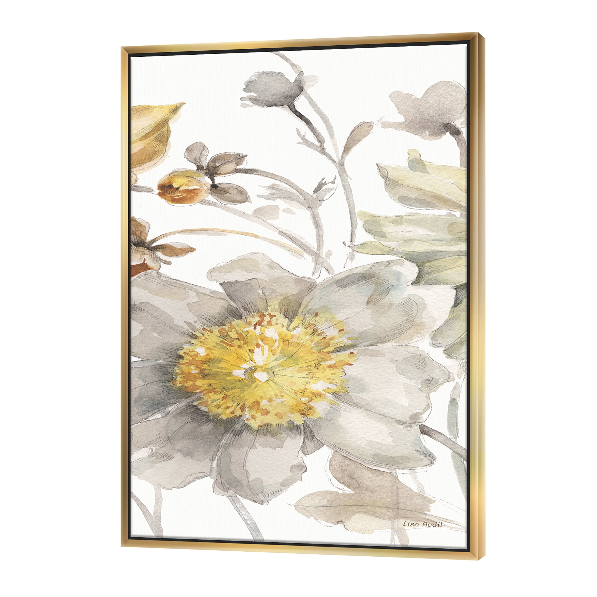 Designart ' Fields of Gold Watercolor Flower III ' Cabin & Lodge Framed Canvas