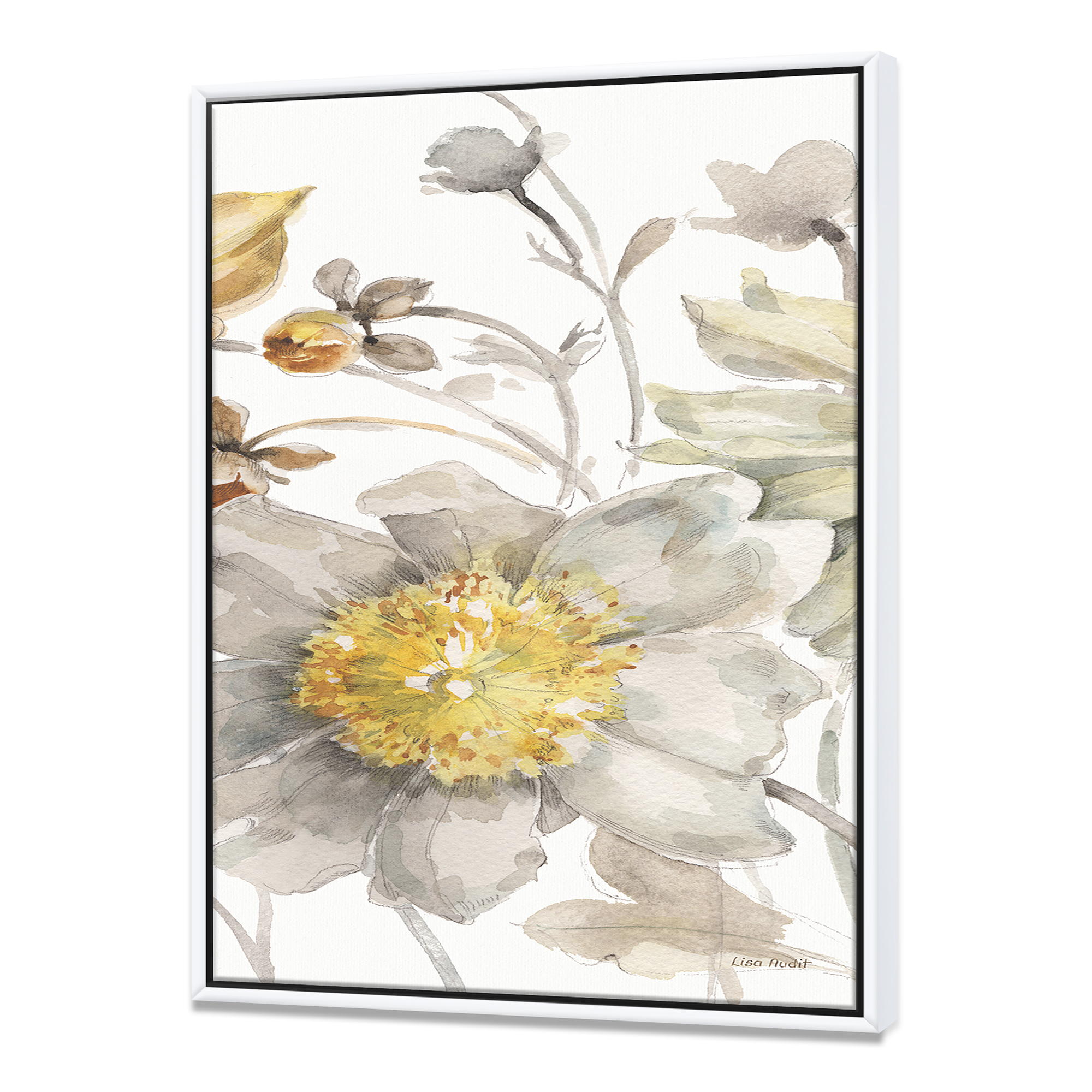 Designart ' Fields of Gold Watercolor Flower III ' Cabin & Lodge Framed Canvas