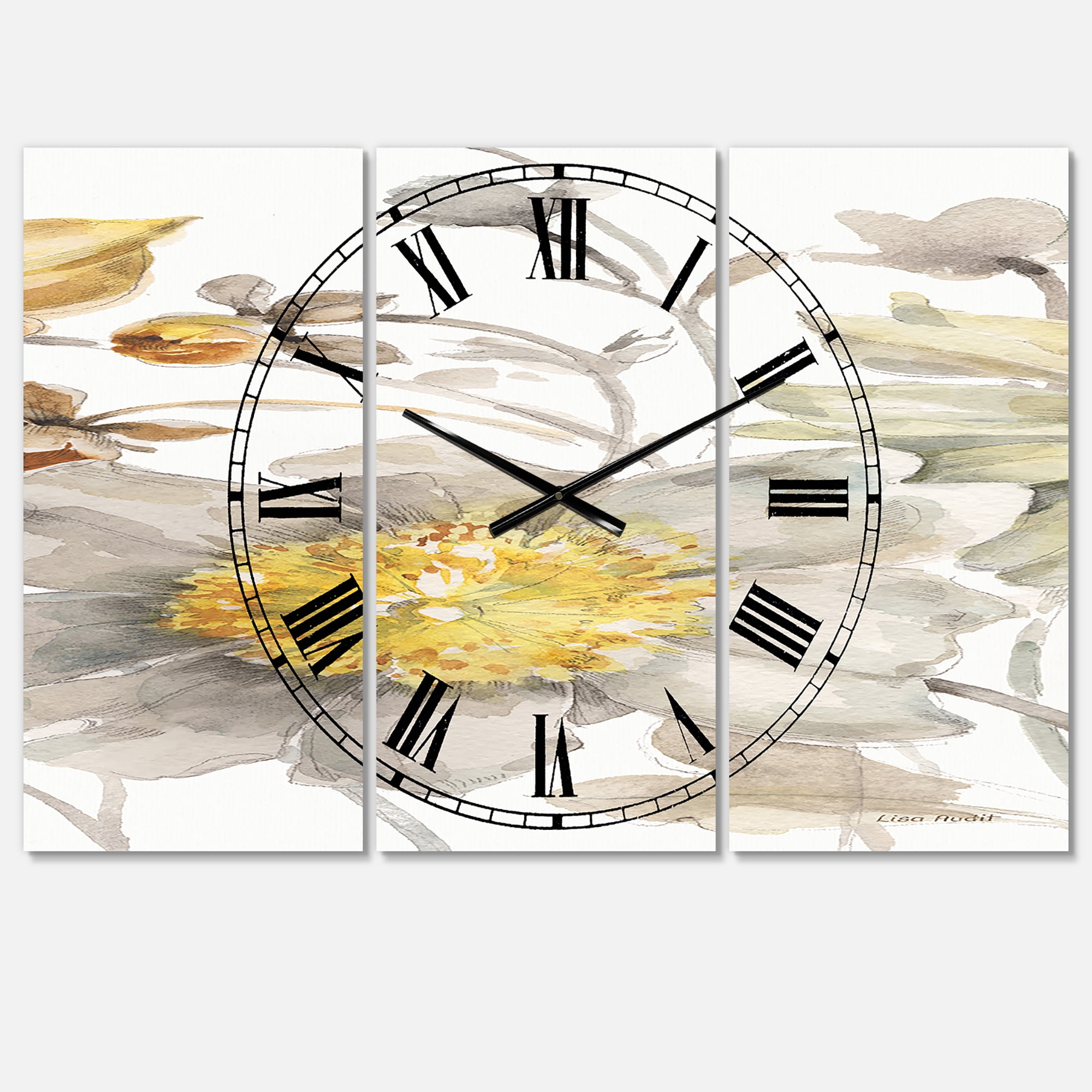 Designart 'Fields of Gold Watercolor Flower III' Traditional wall clock