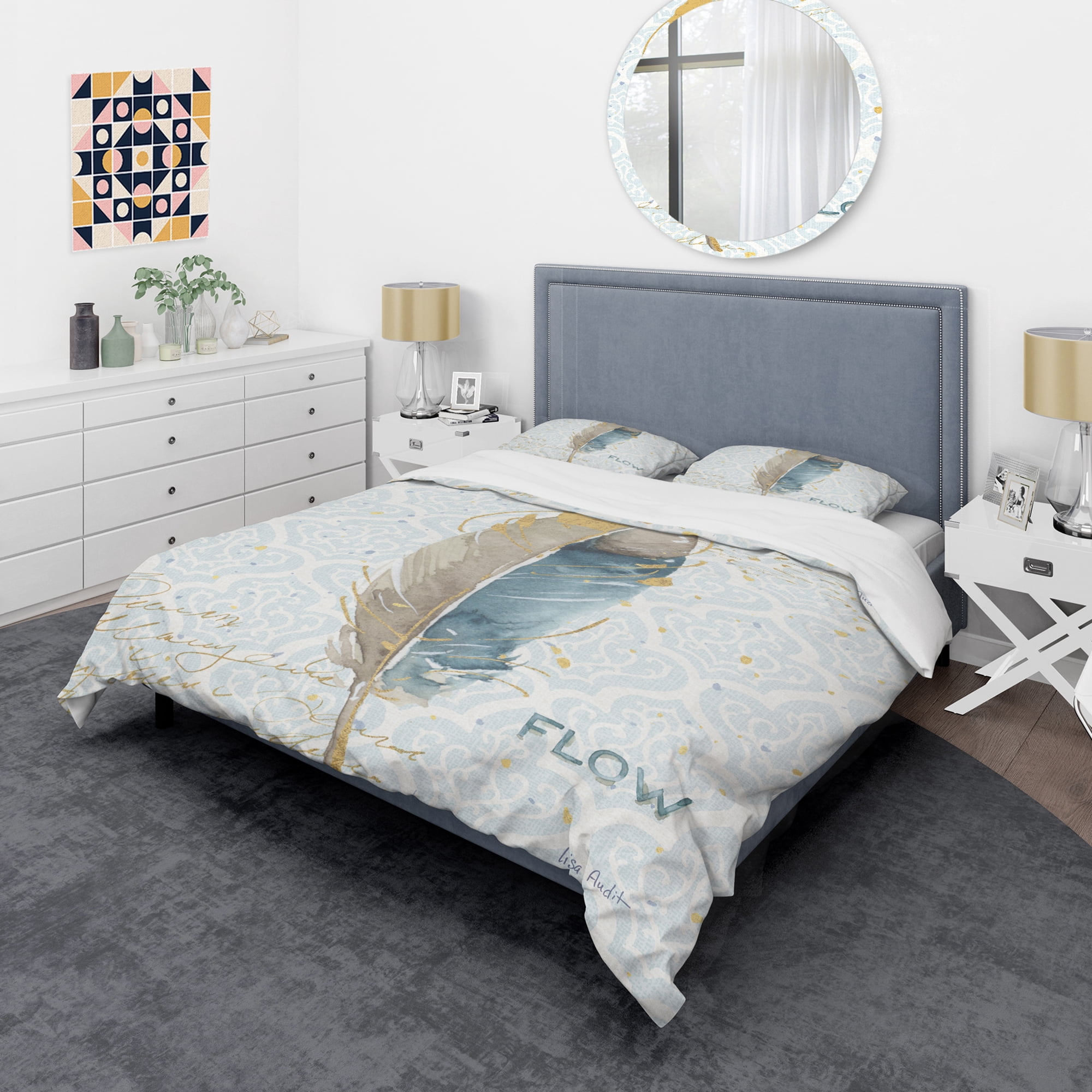 Designart 'Fields of Gold Watercolor Flower IV' Glam Duvet Cover Set