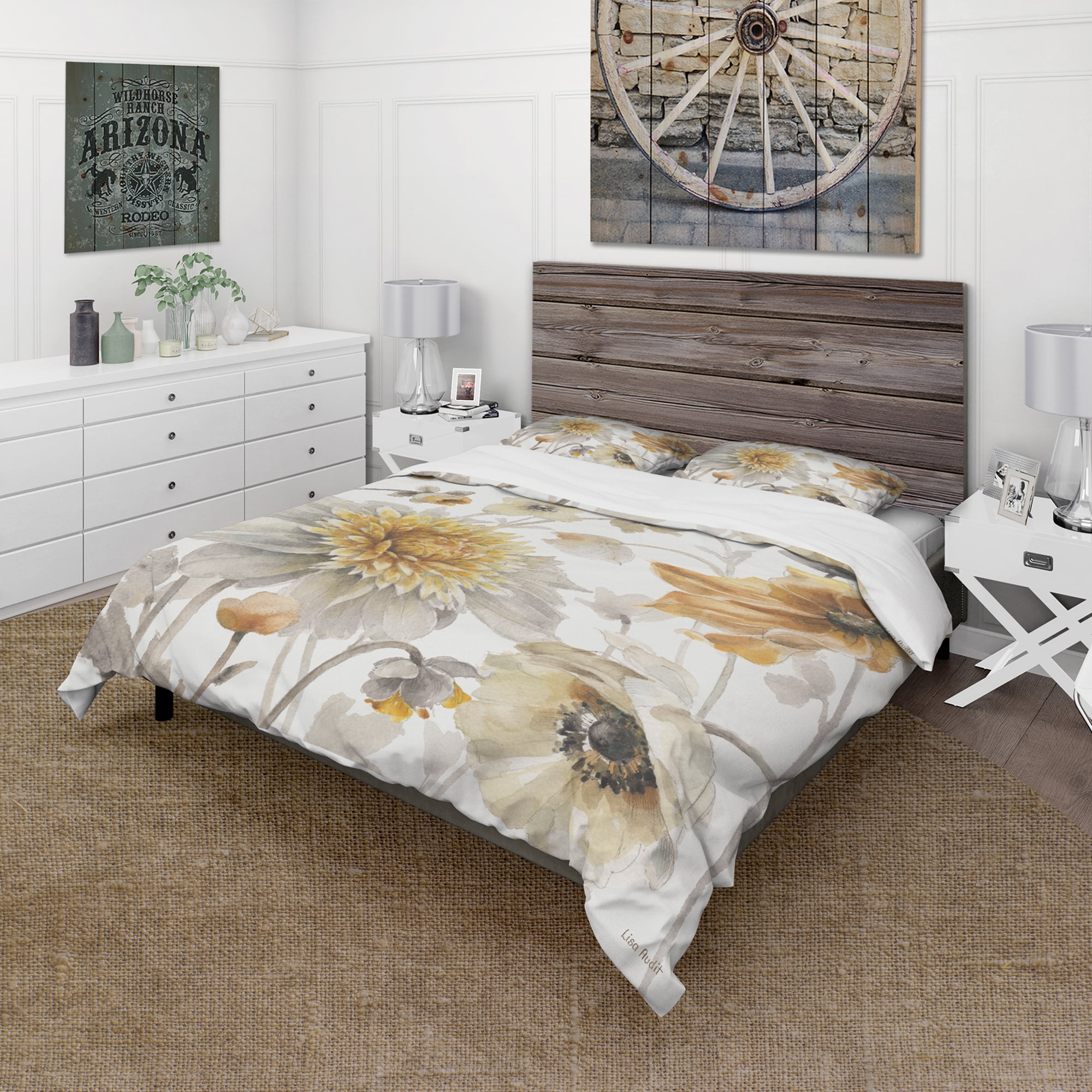 Designart 'Fields of Gold Watercolor Flower VI' Cottage Duvet Cover Set