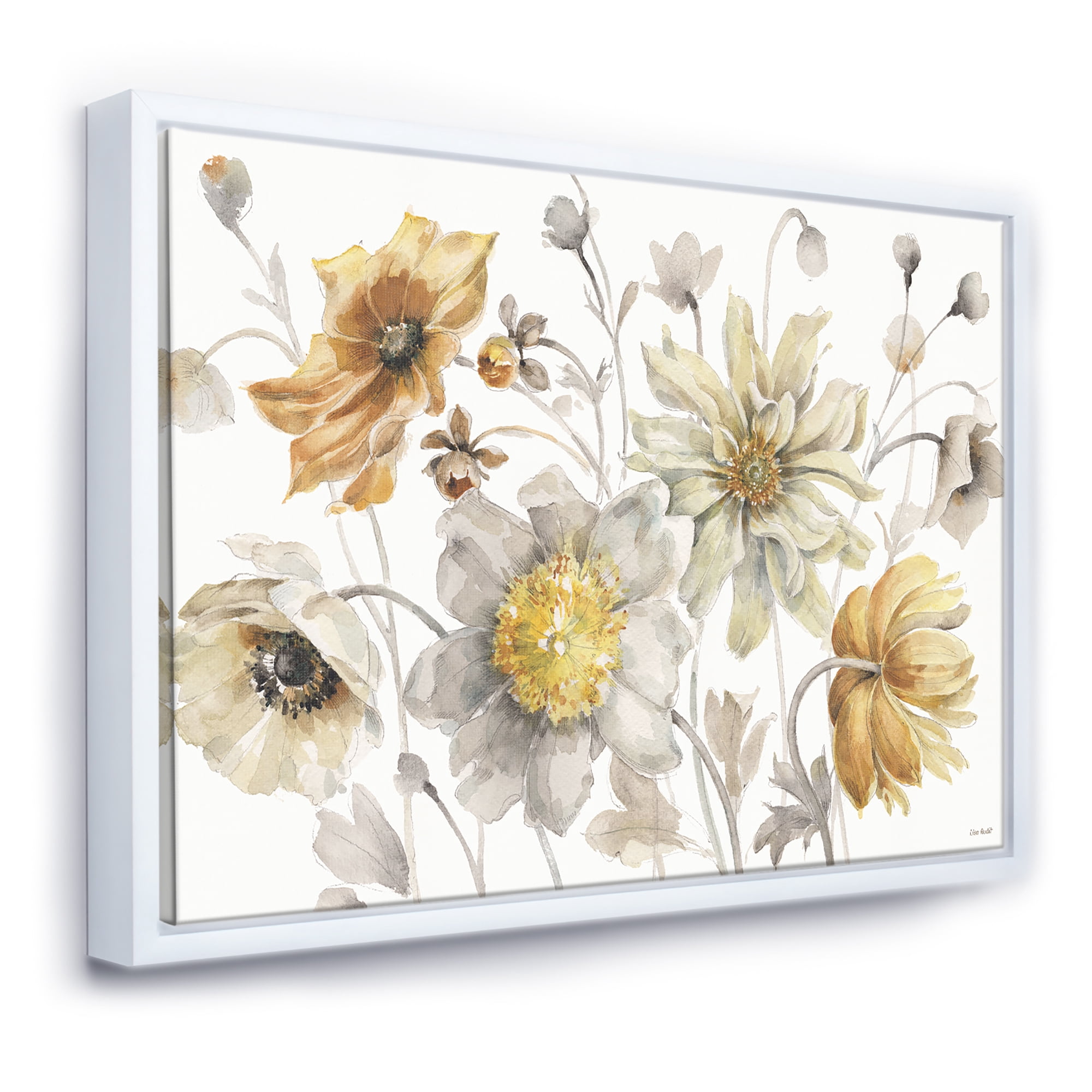 Designart ' Fields of Gold Watercolor Flower VII ' Traditional Framed Canvas