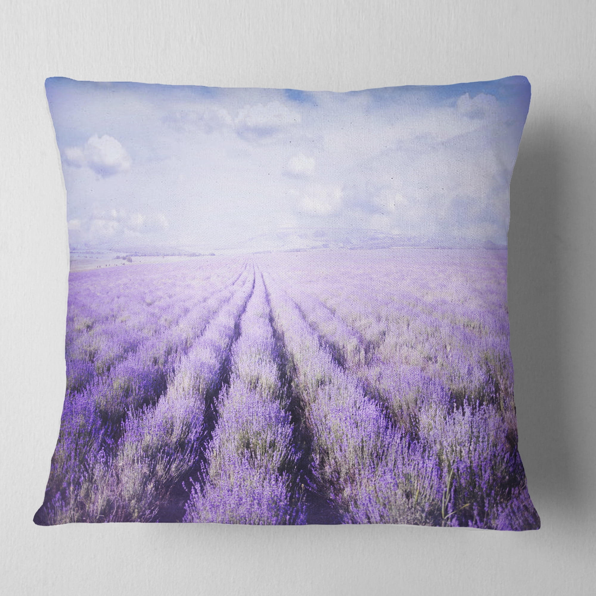 Designart Fields of Lavender Against Blue Sky - Landscape Printed Throw Pillow - 16x16